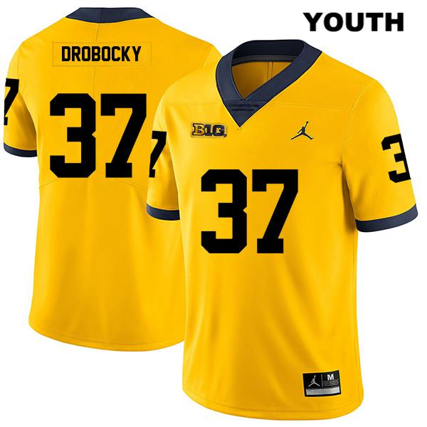 Youth NCAA Michigan Wolverines Dane Drobocky #37 Yellow Jordan Brand Authentic Stitched Legend Football College Jersey JU25G18IB